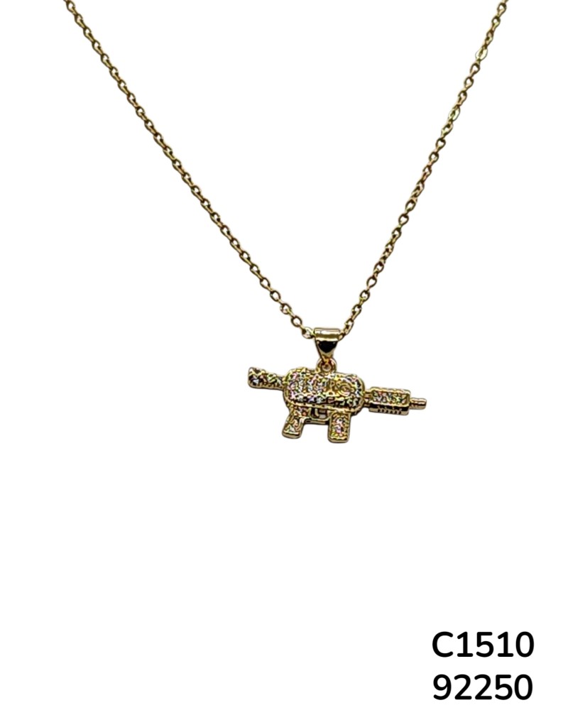 C1510 Cadena con Dije de Rifle - Oro con Cristales