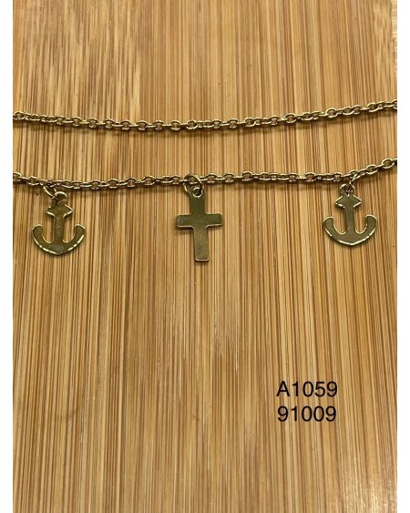 Tobillera con cruz y ancla doradas – Estilo náutico perfecto para comp