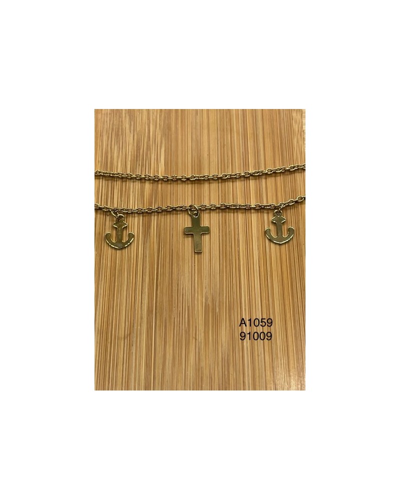 Tobillera con cruz y ancla doradas – Estilo náutico perfecto para comp