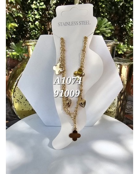 Tobillera moderna con trébol y corazón – Diseño en acero inoxidable co