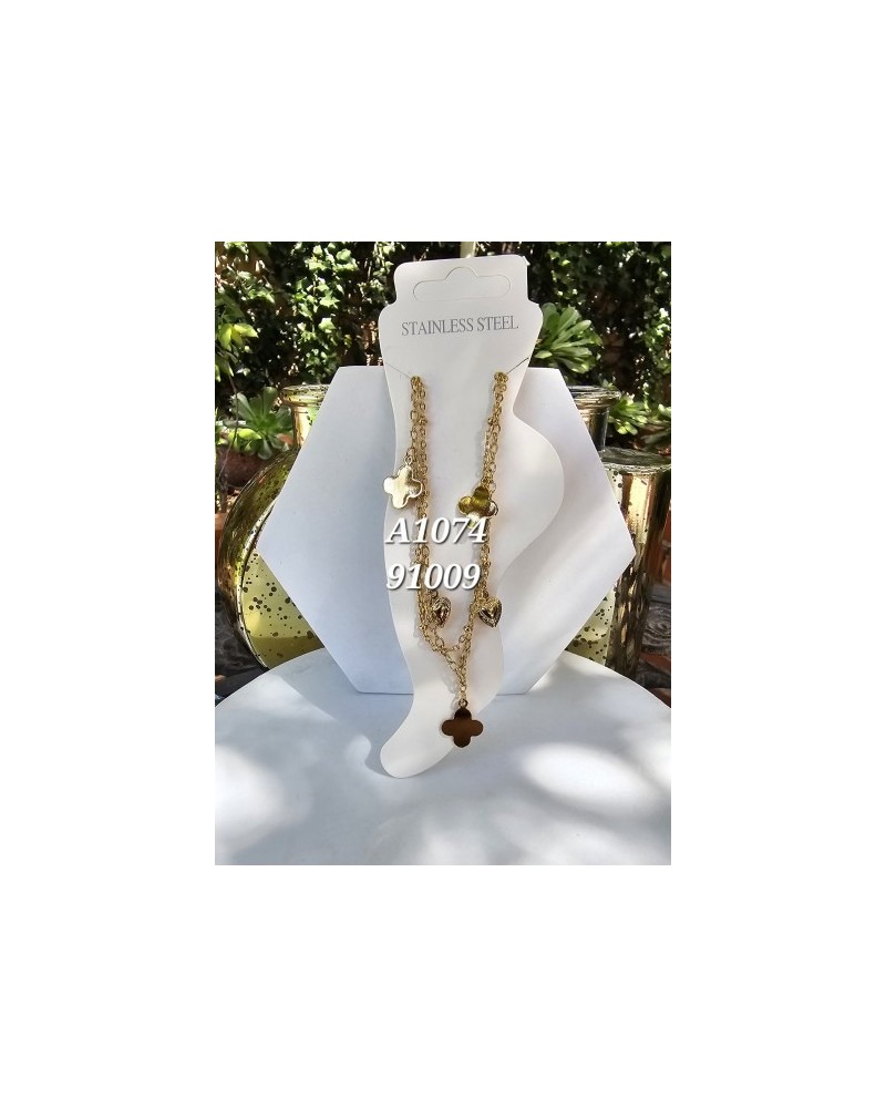 Tobillera moderna con trébol y corazón – Diseño en acero inoxidable co