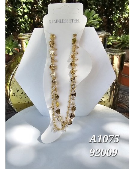 Tobillera con flor y perla – Elegante diseño de doble cadena para cual