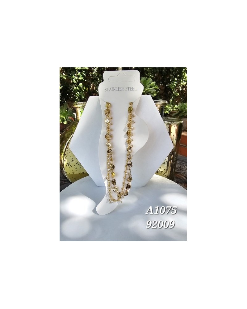 Tobillera con flor y perla – Elegante diseño de doble cadena para cual