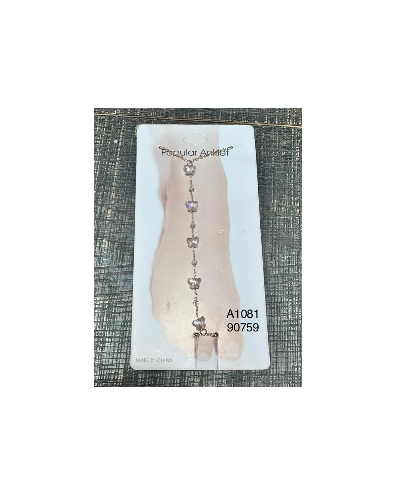 Tobillera con cadena y mariposa de cristal – Añade brillo y elegancia