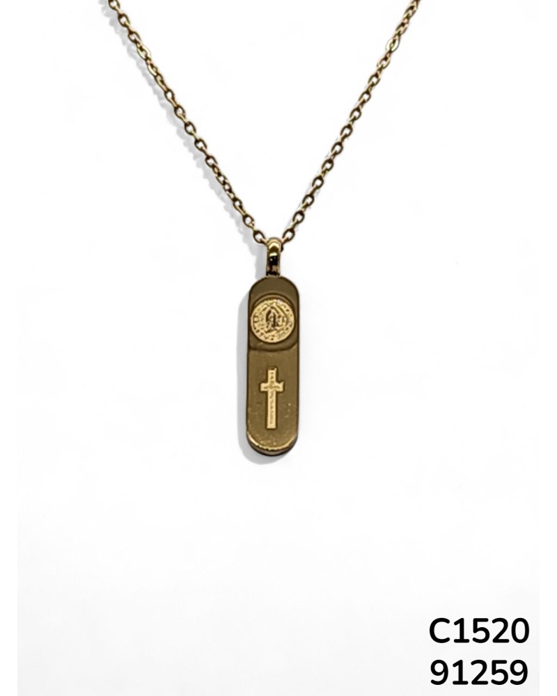 C1520 Cadena con Dije de Cruz Dorada y Detalle de la Virgen de Guadalupe