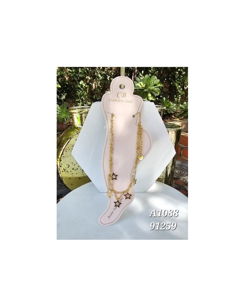 Tobillera con diseño de camino estrellado – Elegancia celestial con detalles de estrellas doradas. Tobillera con diseño de camino estrellado – Elegancia celestial con detalles de estrellas doradas.