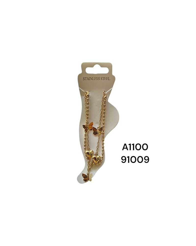 Tobillera dorada con mariposa y cuentas – Tobillera sofisticada con de