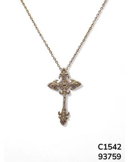 C1542 Cadena de Cruz Elegante con Diseño Intrincado