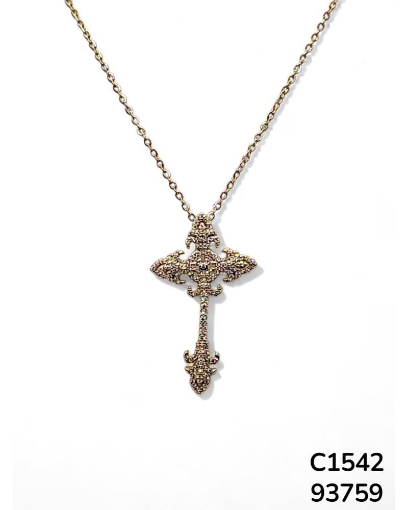 C1542 Cadena de Cruz Elegante con Diseño Intrincado