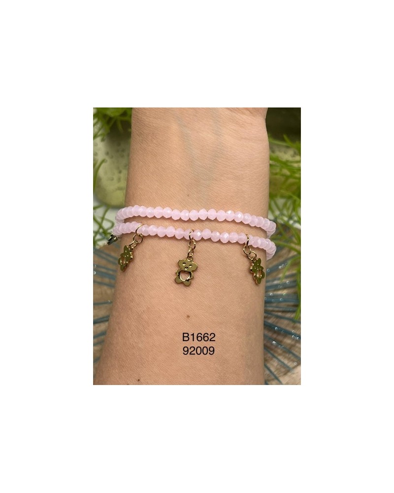 Pulsera con Cuarzo Rosa y Dije de Osito – Un accesorio delicado y femenino con un toque especial