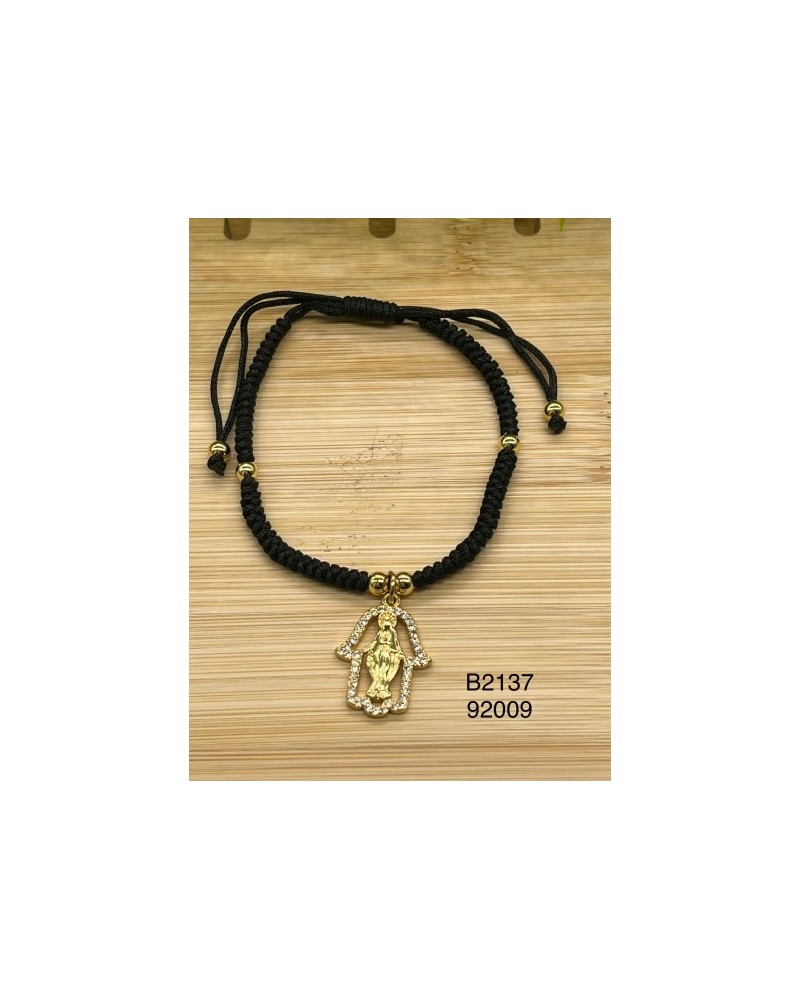 Pulsera de Cordón Negro con Virgen María – Un diseño espiritual con detalles brillantes Pulsera de Cordón Negro con Virgen María – Un diseño espiritual con detalles brillantes