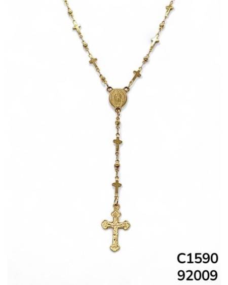 C1590 Rosario Dorado con Detalles de Cruces con la imagen de la Virgen de Guadalupe