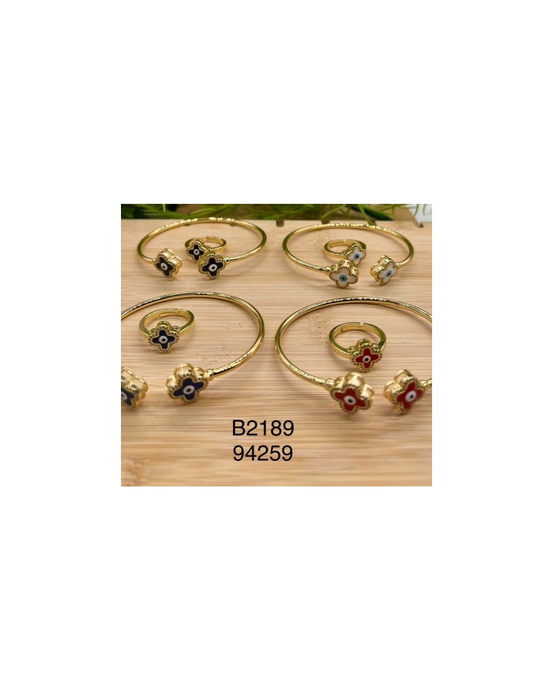 Set de Pulsera y Anillo con Ojo Turco y Trébol – Protección y buena fortuna en un diseño elegante Set de Pulsera y Anillo con Ojo Turco y Trébol – Protección y buena fortuna en un diseño elegante