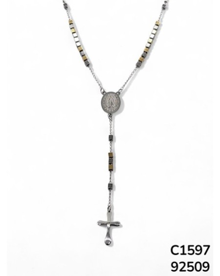 C1597 Rosario de cuencas cuadradas con la medalla de la Virgen de Guadalupe