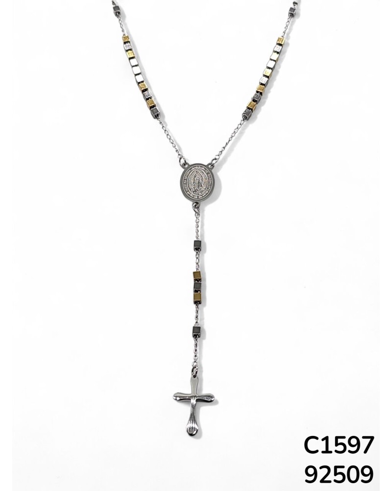 C1597 Rosario de cuencas cuadradas con la medalla de la Virgen de Guadalupe