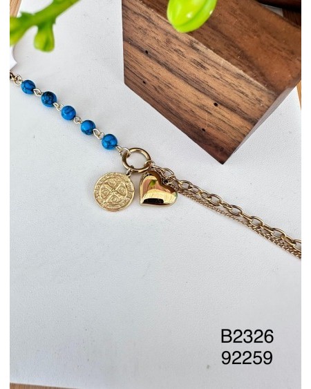 Brazalete con Corazón, Moneda y Cuentas Turquesas – Un diseño romántico y bohemio perfecto para cualquier look
