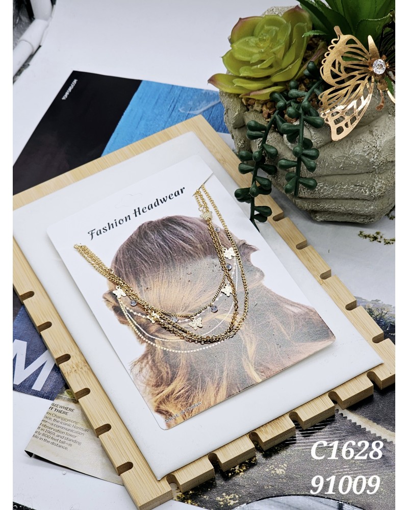 C1628 Cadena para el Cabello en Capas Chapada en Aleación de metales con dijes de mariposa