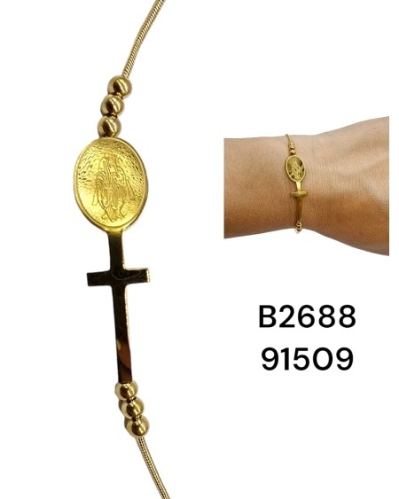 Brazalete Dorado con Virgen y Cruz – Protección y Elegancia Espiritual