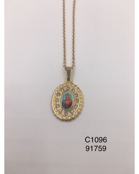 Collar con colgante religioso del Sagrado Corazón con detalles de cris