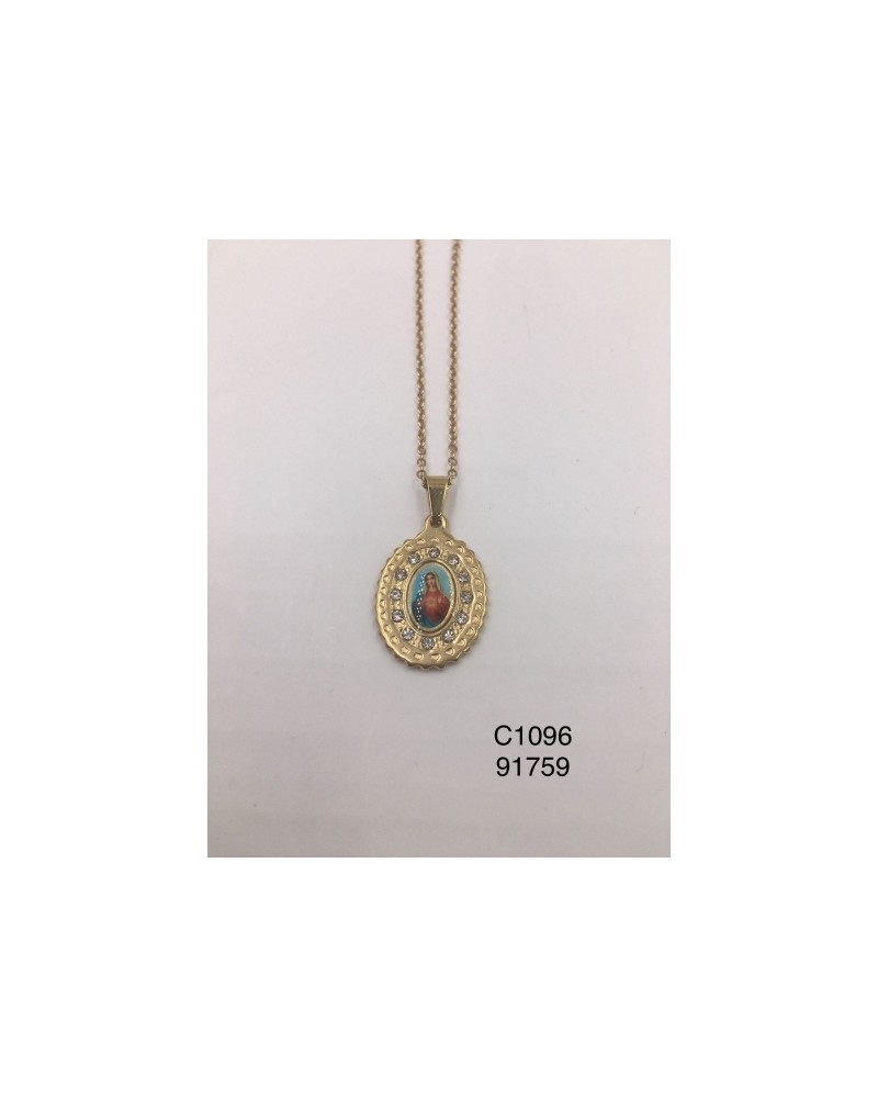 Collar con colgante religioso del Sagrado Corazón con detalles de cris