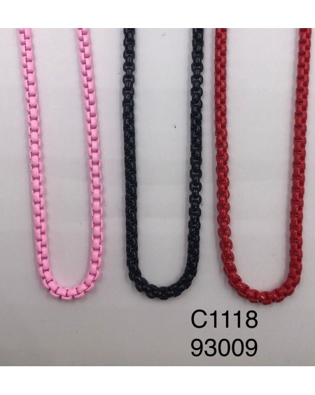 Collar de cadena con esmalte llamativo en rosa, negro y rojo