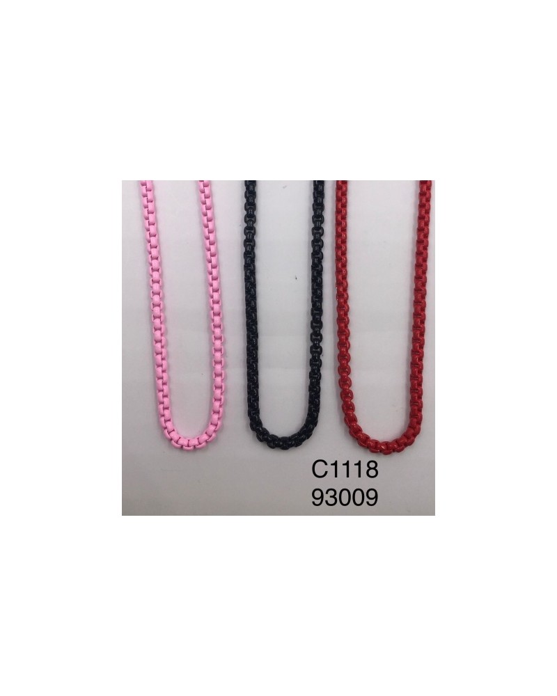 Collar de cadena con esmalte llamativo en rosa, negro y rojo