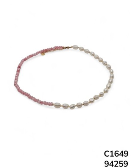 C1649 Cadena de perlas naturales con Cuentas en Degradado Rosa.