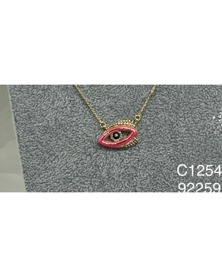 Collar de ojo turco rosa con cadena dorada