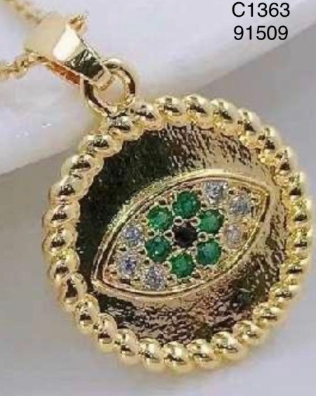 Collar de Ojo Turco Chapado en Oro con Detalles en Esmeralda – Joyería