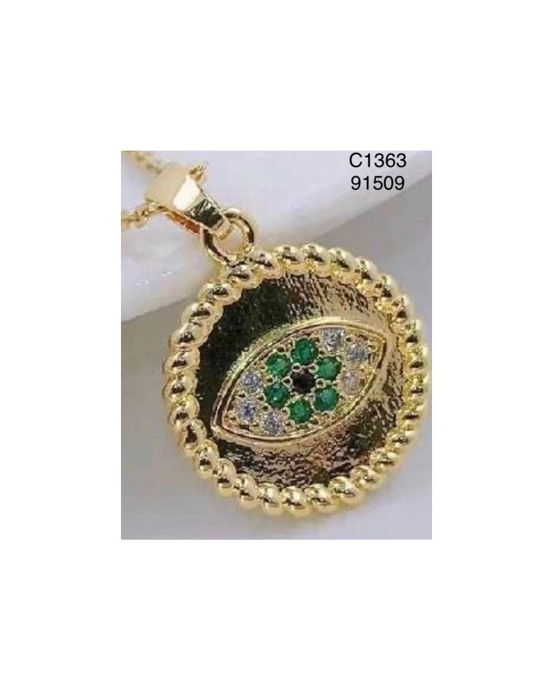 Collar de Ojo Turco Chapado en Oro con Detalles en Esmeralda – Joyería