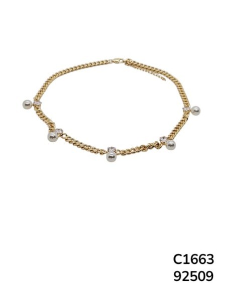 C1663 Cadena Dorada con Perlas y Cristales