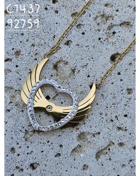 Collar de Corazón con Alas y Cristales Brillantes – Un Toque Romántico