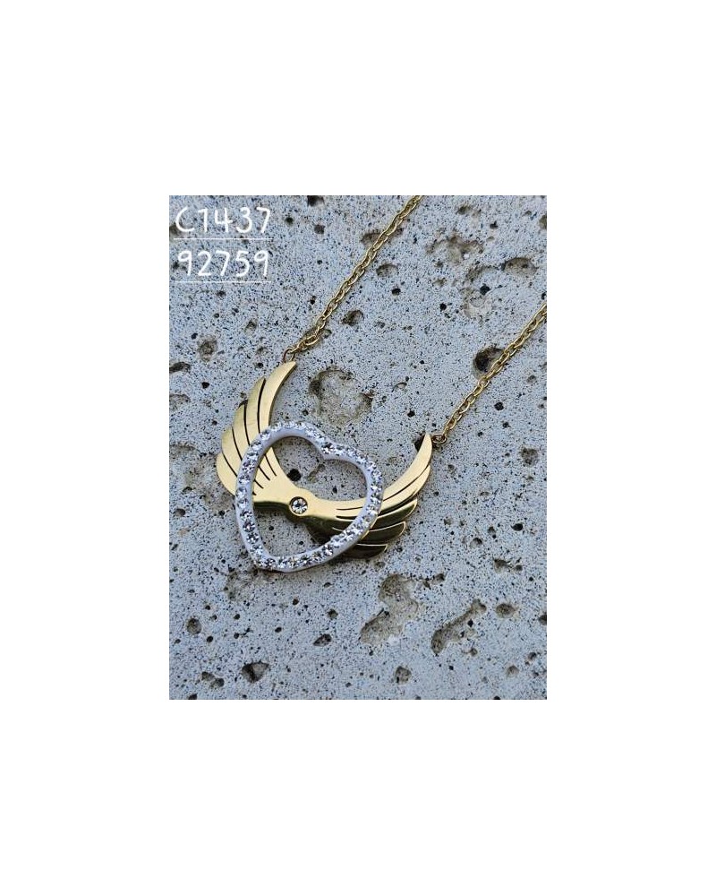 Collar de Corazón con Alas y Cristales Brillantes – Un Toque Romántico