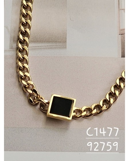 Collar con Piedra Negra Cuadrada | Elegancia Minimalista y Sofisticaci