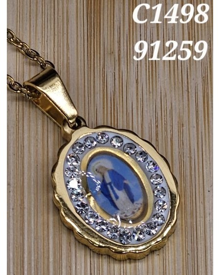 Collar con Virgen María y Cristales | Medalla Religiosa con Brillo Sof