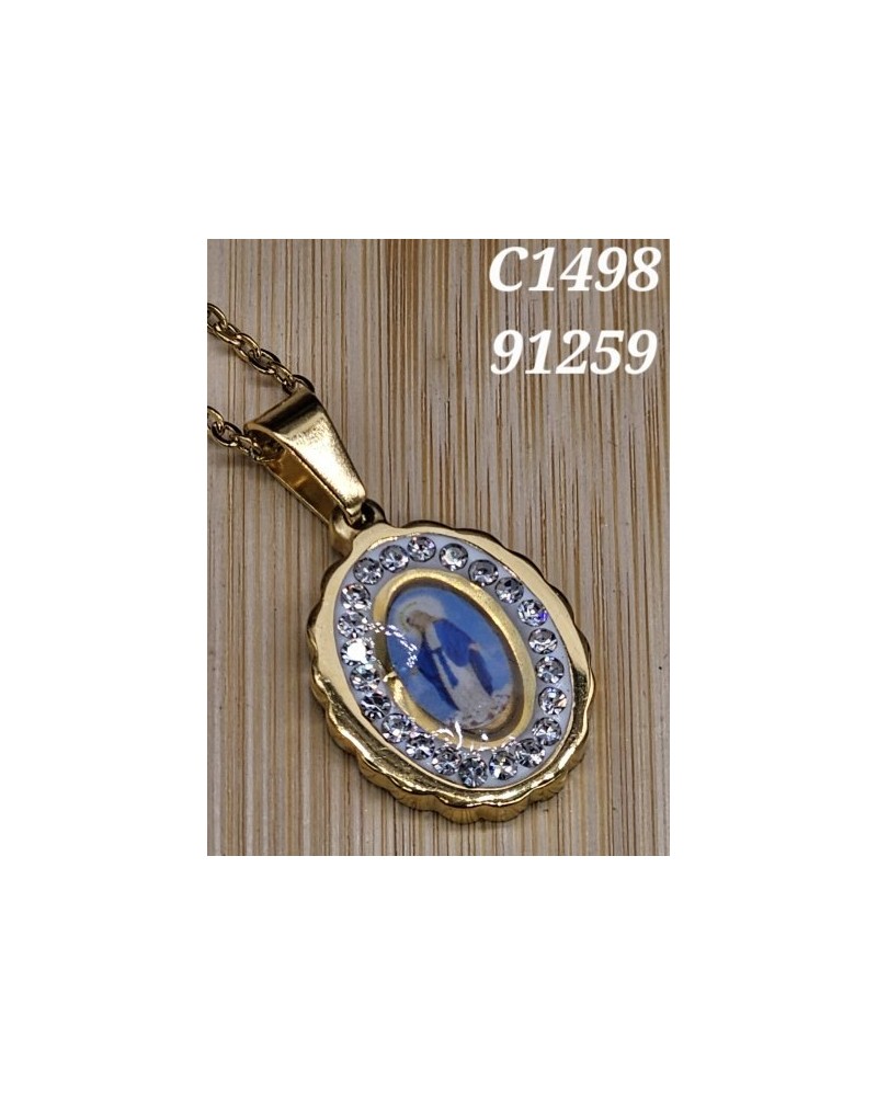 Collar con Virgen María y Cristales | Medalla Religiosa con Brillo Sof