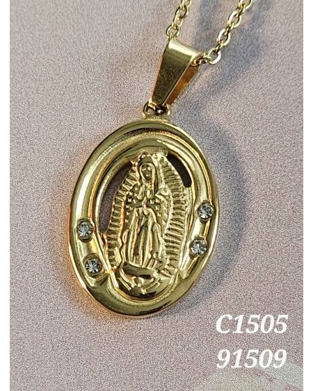 Collar con Virgen de Guadalupe y Cristales | Medalla Religiosa Brillan