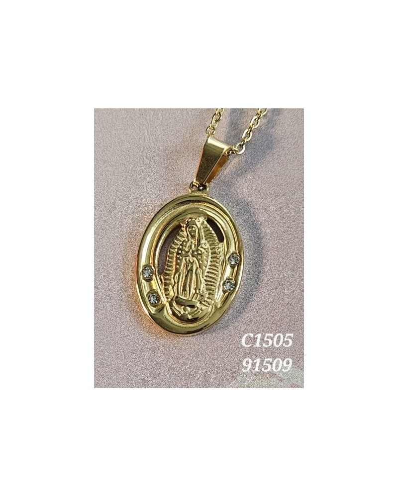 Collar con Virgen de Guadalupe y Cristales | Medalla Religiosa Brillan