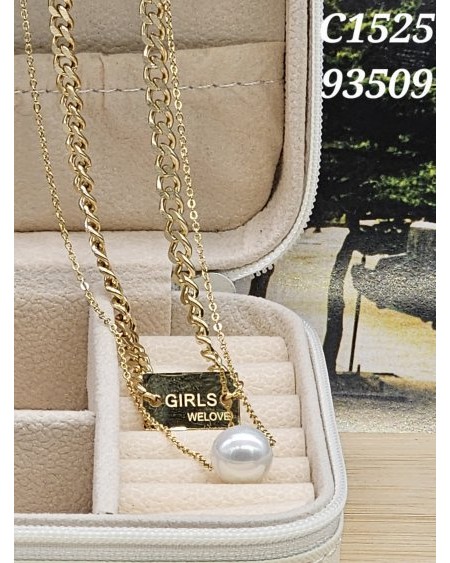 Collar Doble "GIRLS WE LOVE" con Perla | Mensaje Femenino con Eleganci