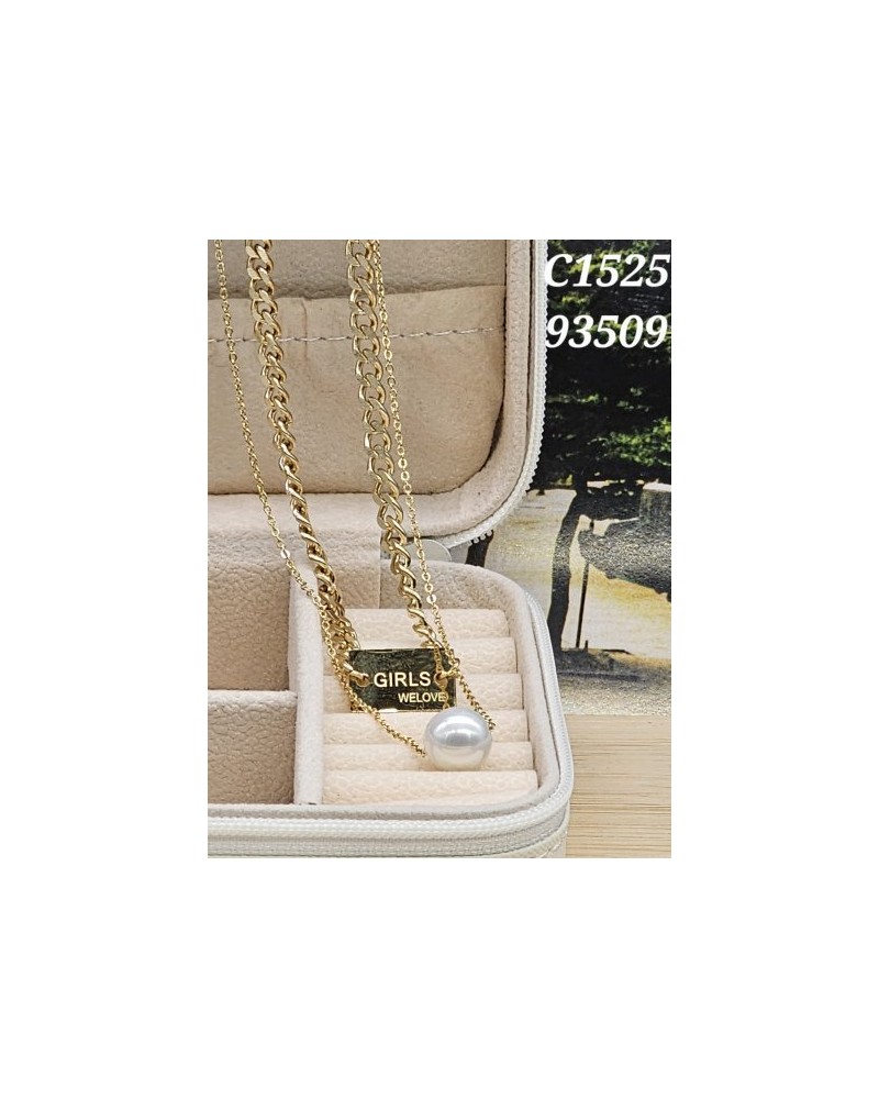 Collar Doble "GIRLS WE LOVE" con Perla | Mensaje Femenino con Elegancia