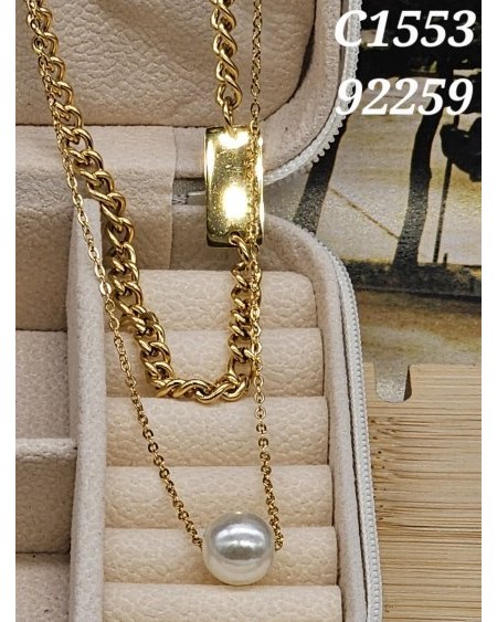 Collar de Doble Cadena con Perla Blanca | Clásico y Sofisticado