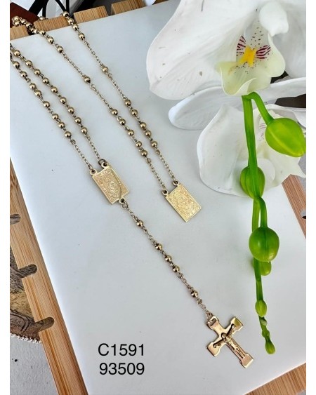 Rosario Dorado con Medallón Grabado | Símbolo de Fe con Detalles Exclu