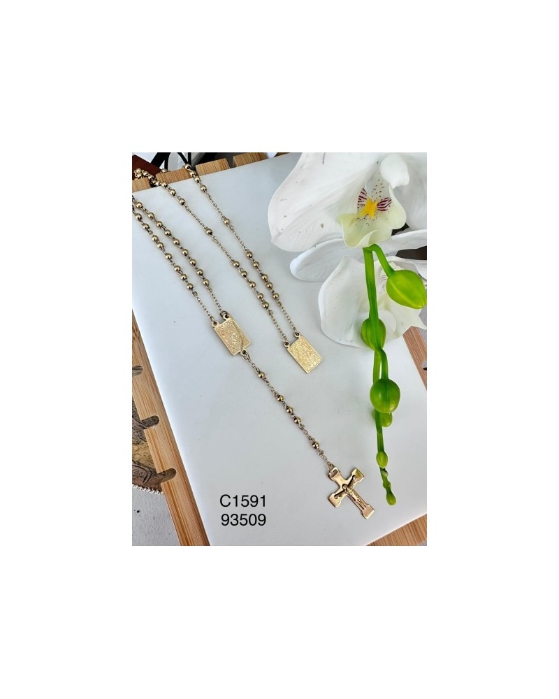 Rosario Dorado con Medallón Grabado | Símbolo de Fe con Detalles Exclu