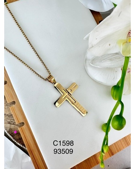 Collar con Cruz Geométrica en Dorado | Minimalismo y Espiritualidad en