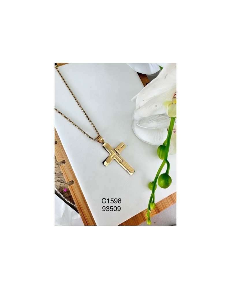 Collar con Cruz Geométrica en Dorado | Minimalismo y Espiritualidad en