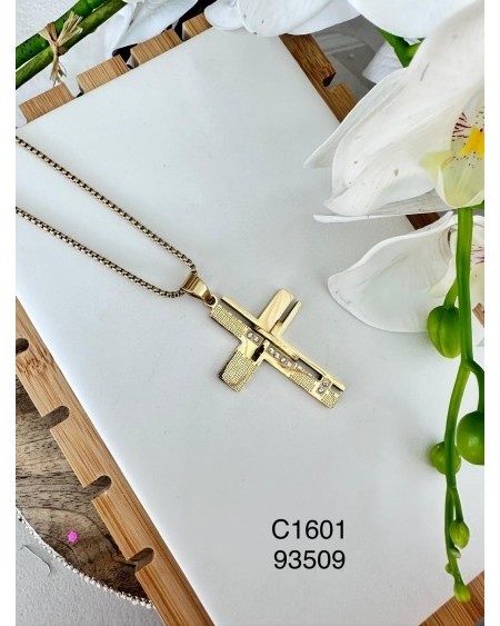 Collar Cruz Geométrica Dorada con Cristales - Elegancia y Modernidad