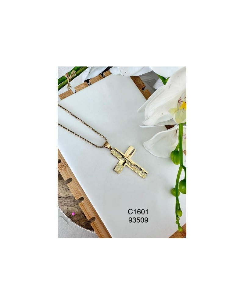 Collar Cruz Geométrica Dorada con Cristales - Elegancia y Modernidad