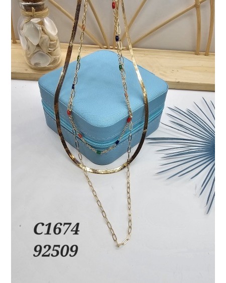 Collar de Múltiples Cadenas con Dijes de Colores - Diseño Juvenil y Ll