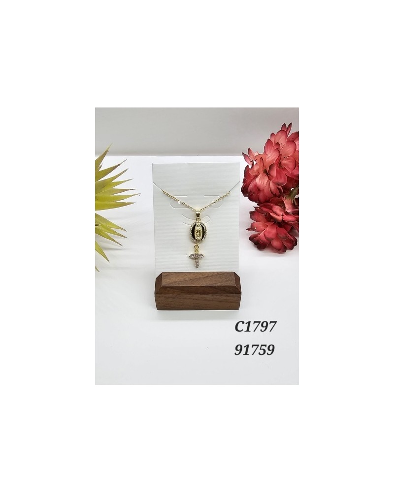 Collar con Medalla de la Virgen y Cruz - Joyería Religiosa con Detalle