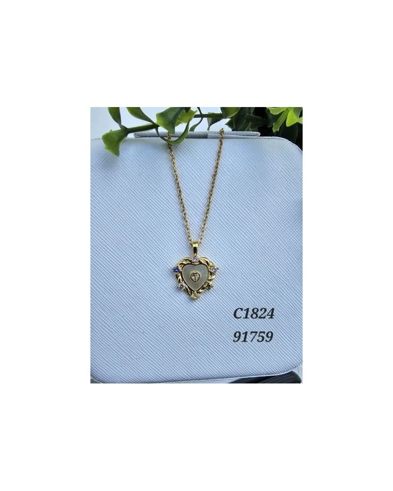 Collar con Corazón y Gemas Multicolores - Toque Romántico y Sofisticad